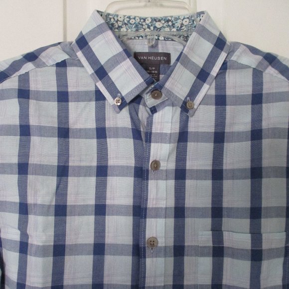 Van Huesen Mens S/S Blue Cotton Button Down Casual Shirt NWOT - Small - Picture 1 of 2